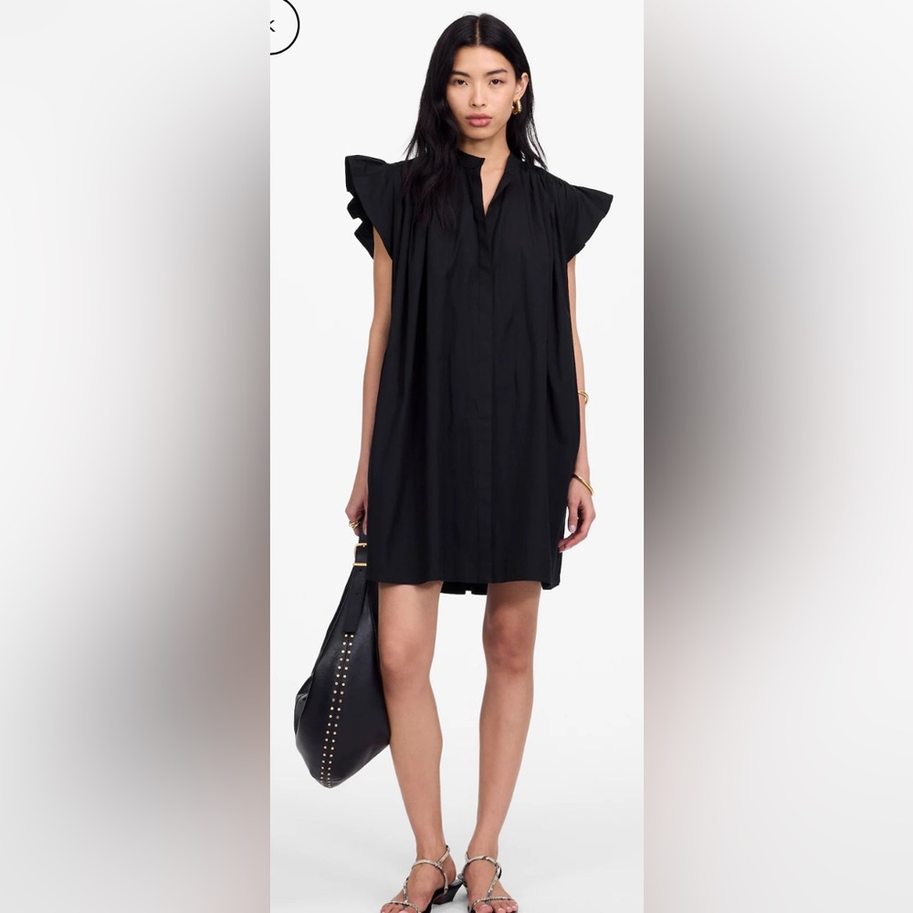 MADEWELL NWT $118 Flutter Sleeve Button-Front Mini Dress in Poplin XS Black